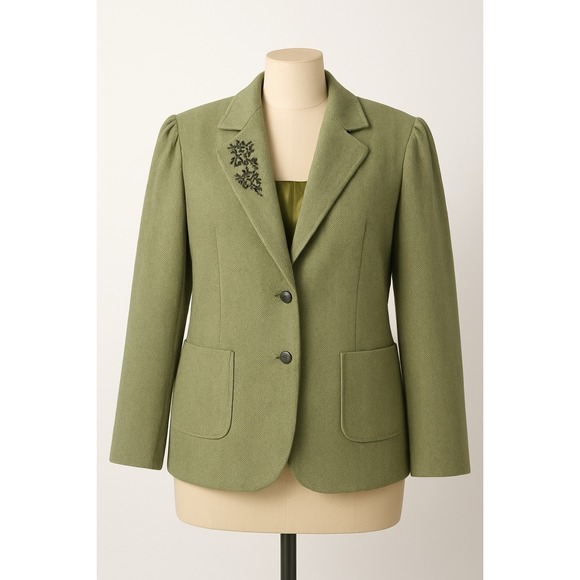 Old Navy Jackets & Blazers - VTG Old Navy Womens Size XXL Beaded Herringbone Wool Blend Jacket Tweed Olive